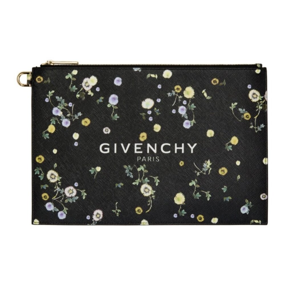 Givenchy Black Flowers Floral Print Pouch Clutch Excellent Condition Like New